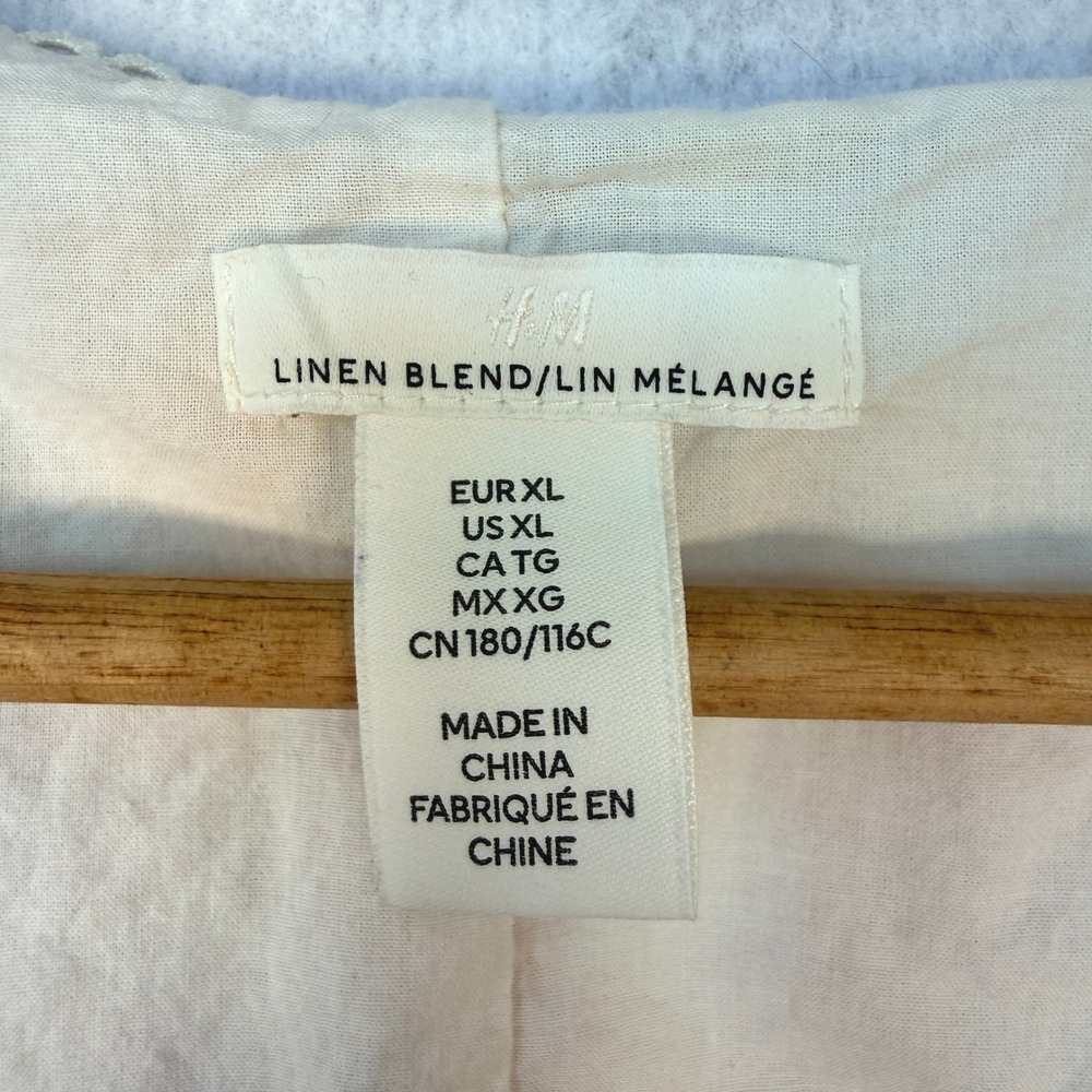 H&M Linen Blend Floral Citrus Puff Sleeve Button Front Mini Dress Cream XL - Picture 8 of 13